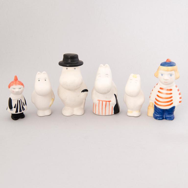 TUULIKKI PIETILÄ, Moomin, six different porcelain figurines, Arabia, Finland 1990s.