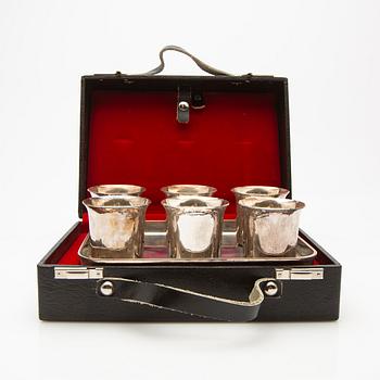 Cup and saucer set, 7 pieces, sterling silver, Einar Telander, Stockholm 1976-79.