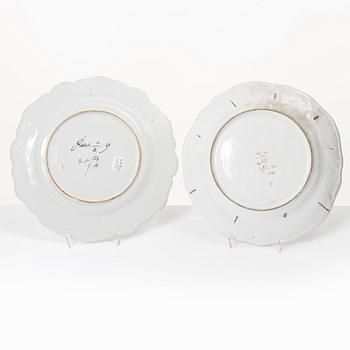 Two Swedish faiance plates, Marieberg and Rörstrand, 1769 and 1770.