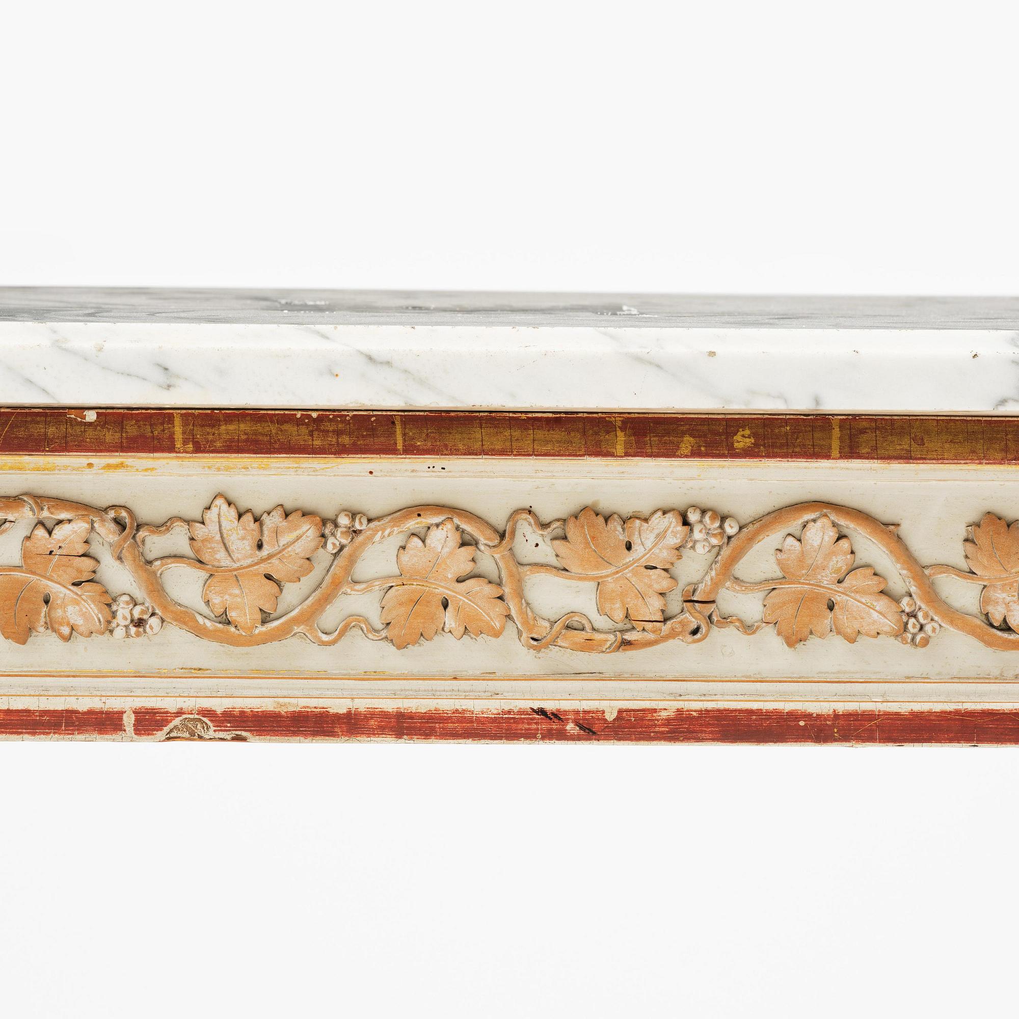 A late Gustavian carved giltwood and marble console table, attributed to P- Ljung (royal ornament carver 1788-1819).