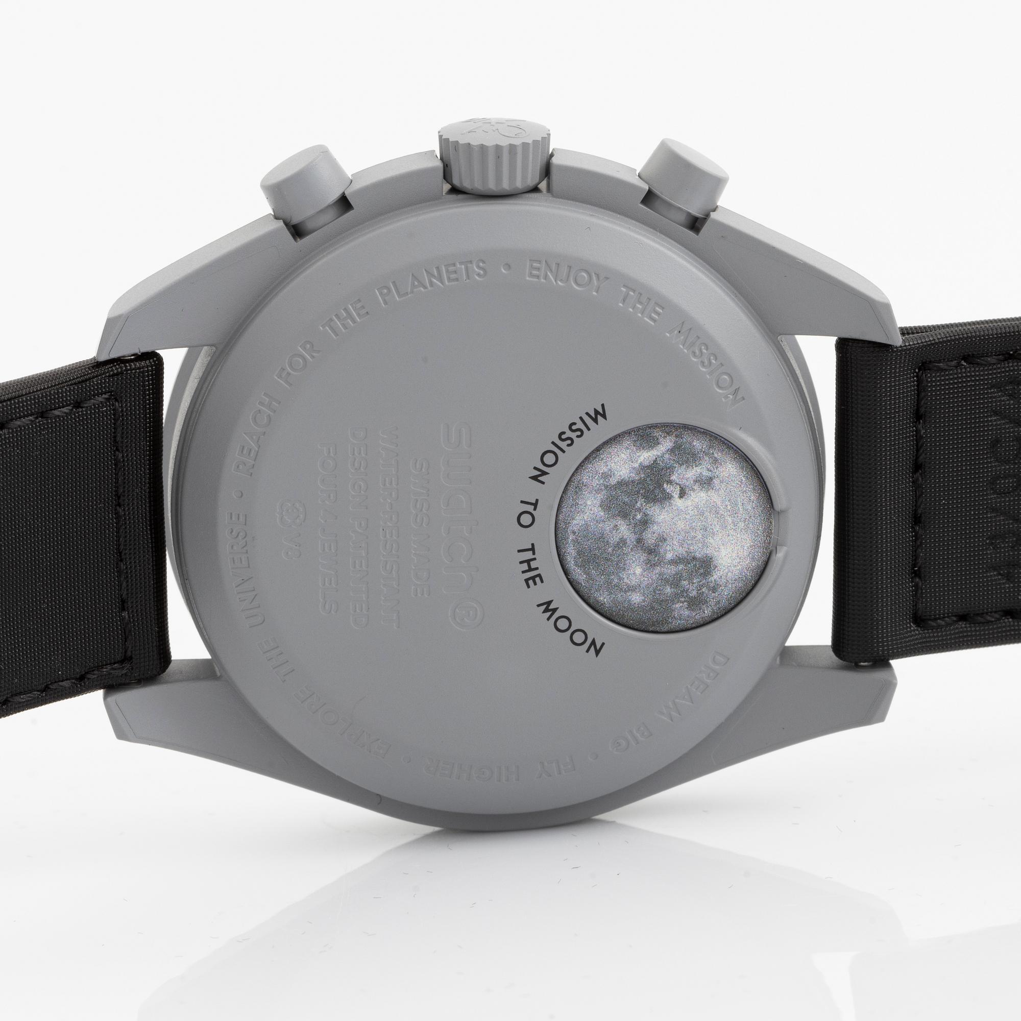 Swatch/Omega, MoonSwatch, Mission to the Moon, kronograf, armbandsur, 42 mm.