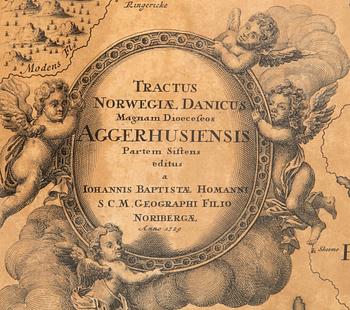 Johann Baptist Homann, karta över södra Norge, kopparstick Nürnberg 1729.