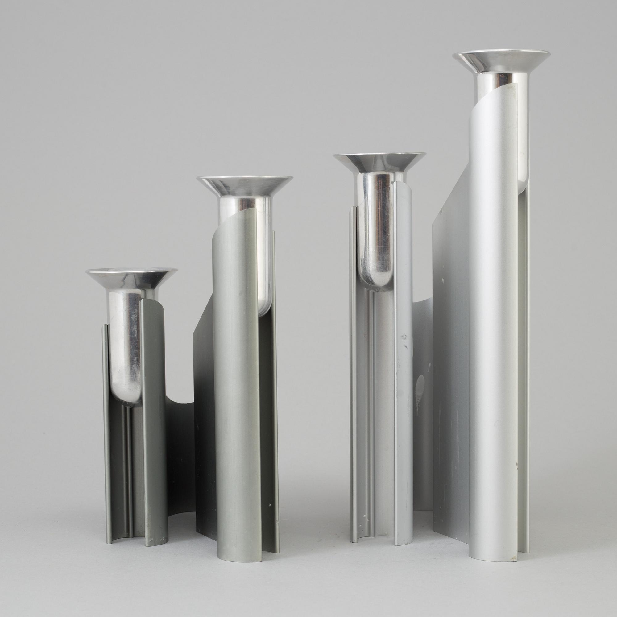 Two aluminium "Labyrinth" candlesticks by Lene Munthe for Georg Jensen, Denmark.