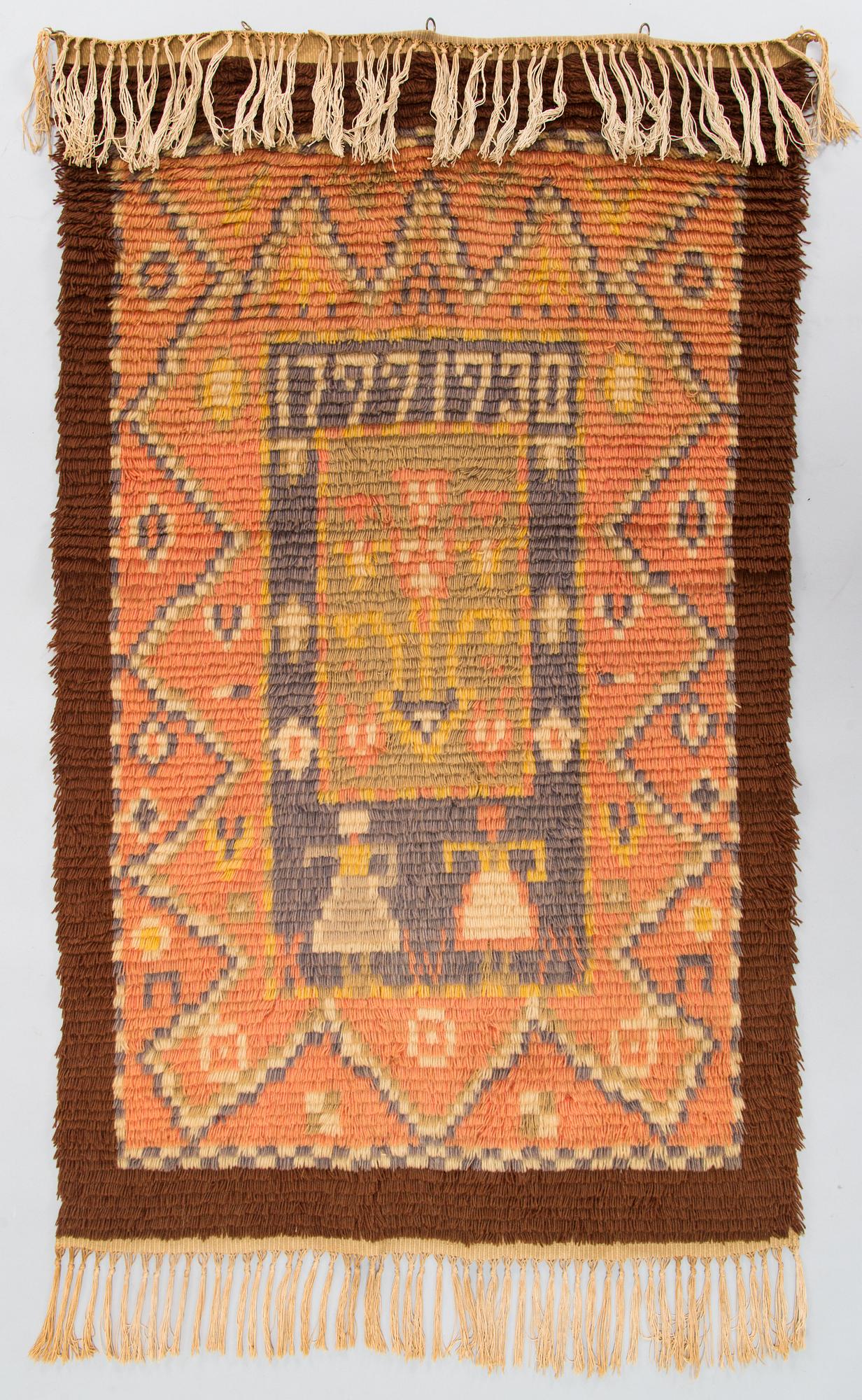 A Finnish folkart long pile Ryijy-rug from 1930s. Circa 150 x 120 cm.