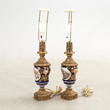Table lamps, a pair, porcelain, first half of the 20th century.