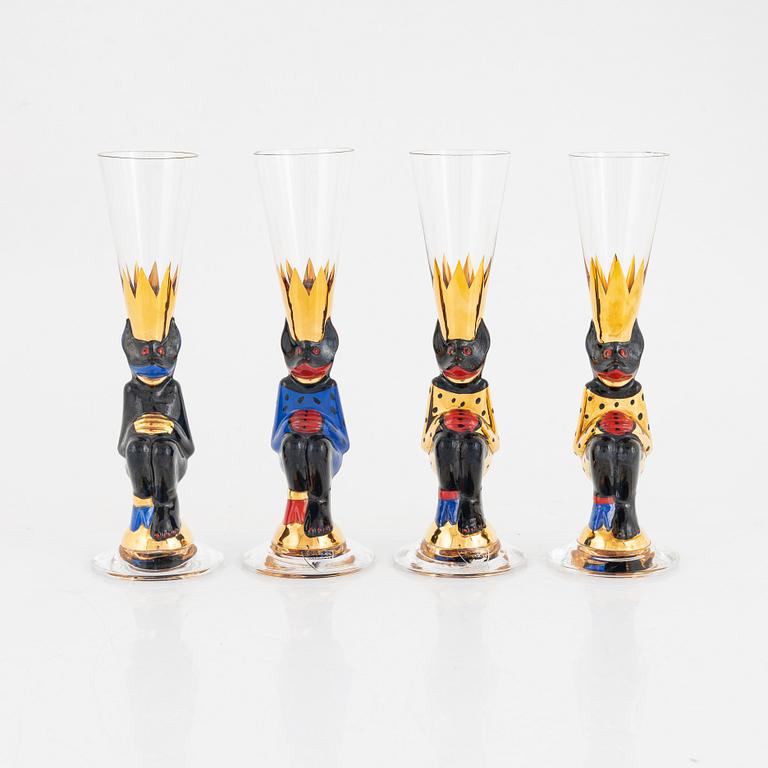 Gunnar Cyrén, snapsglas, 4 st, sk djävulsglas, "Nobel", Orrefors.