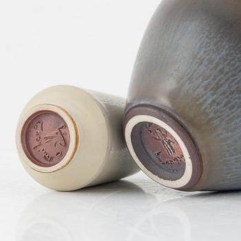 Berndt Friberg, vaser, 3 st samt skål, stengods, Gustavsbergs studio 1967-68, resp Gustavsberg.