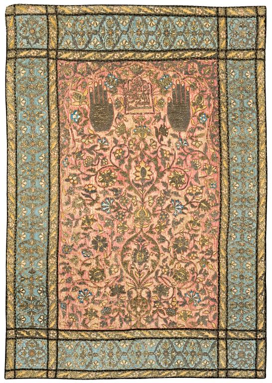 BRODERI, siden. 139,5 x 98,5 cm. Indo-Persiskt 1700-tal - 1800-talets förra hälft.