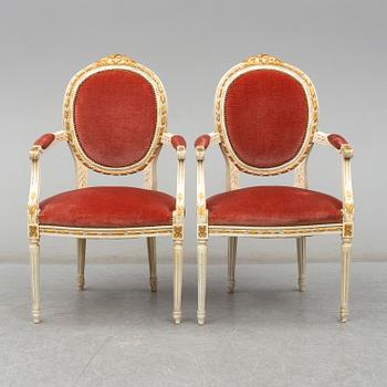 A pair of mid 20th century Gustavian style armchairs.