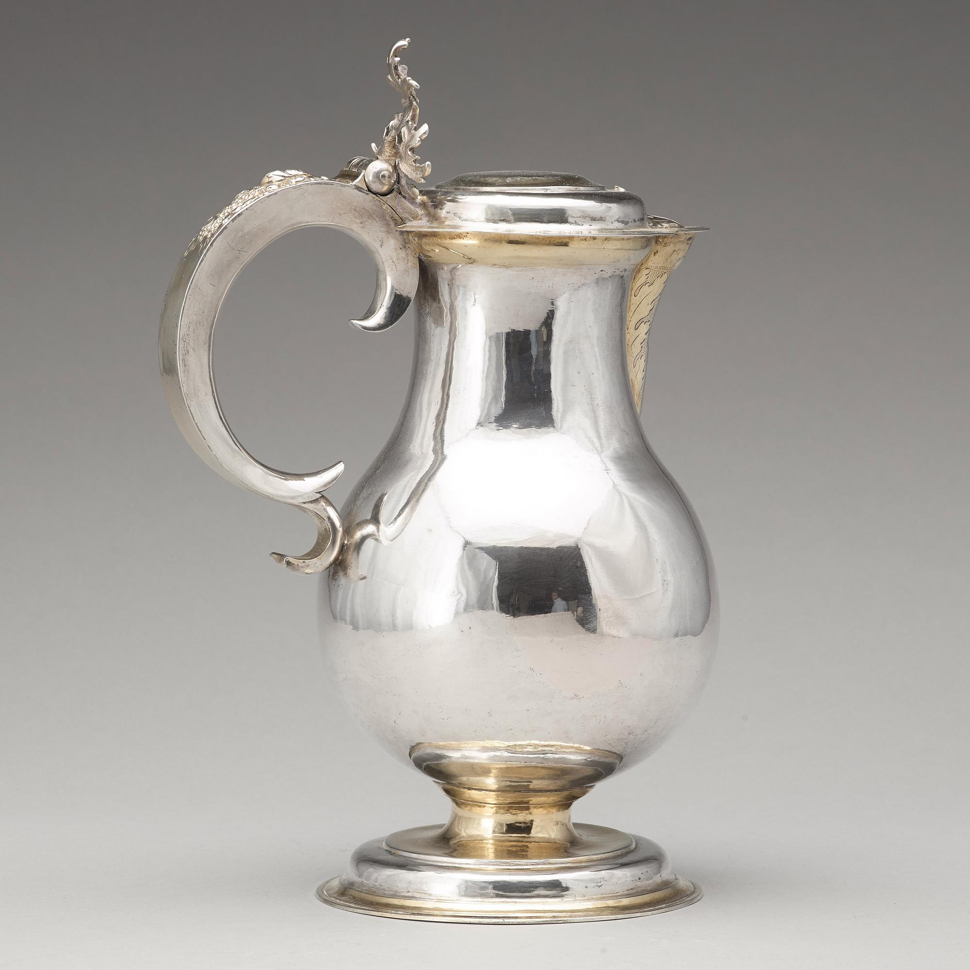 Didrik Hansson Hysing, vinkanna, silver, (verksam i Stockholm 1676-1701). Barock.