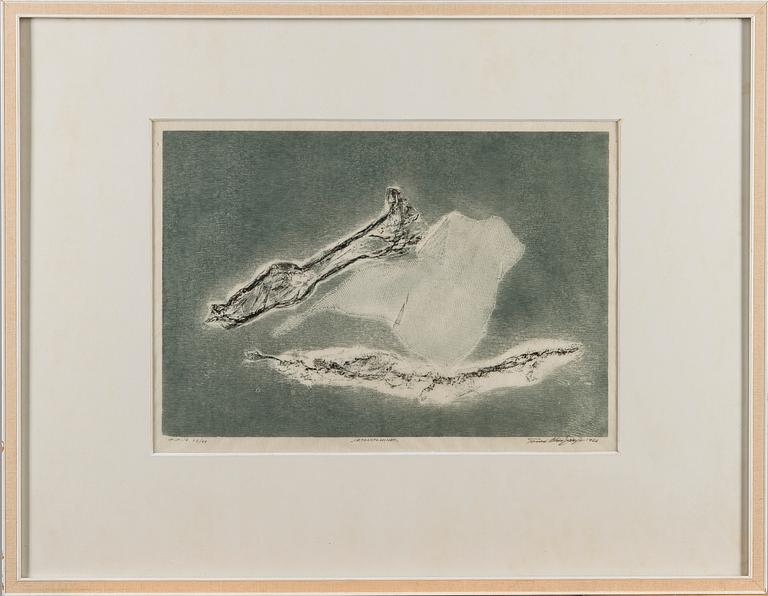 TOIMI KIVIHARJU, puupiirros, signeerattu, numeroitu tpl'a 52/99 ja päivätty 1966.