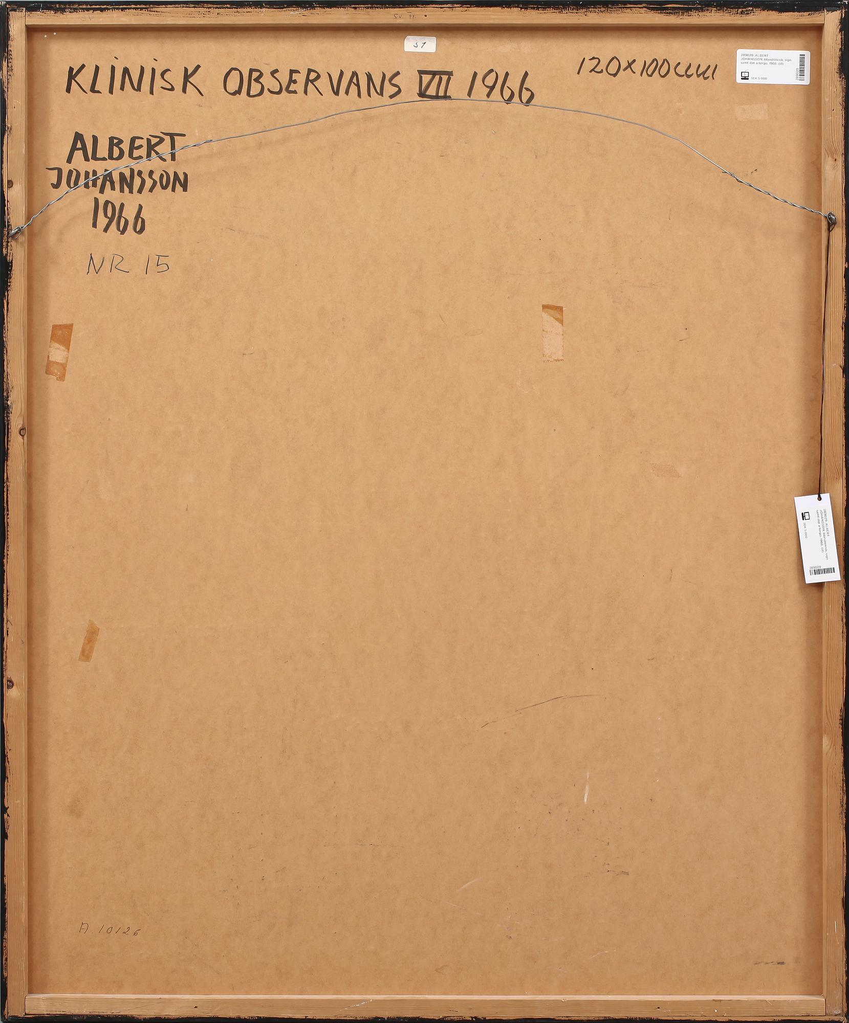 ALBERT JOHANSSON, blandteknik, sign samt dat a tergo, 1966.