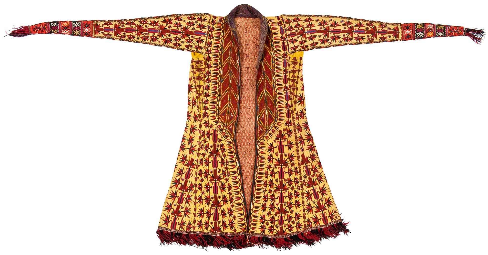 KVINNOROCK (Chyrpy), siden. Höjd 96 cm. Tekke, Turkmenistan 1800-tal.
