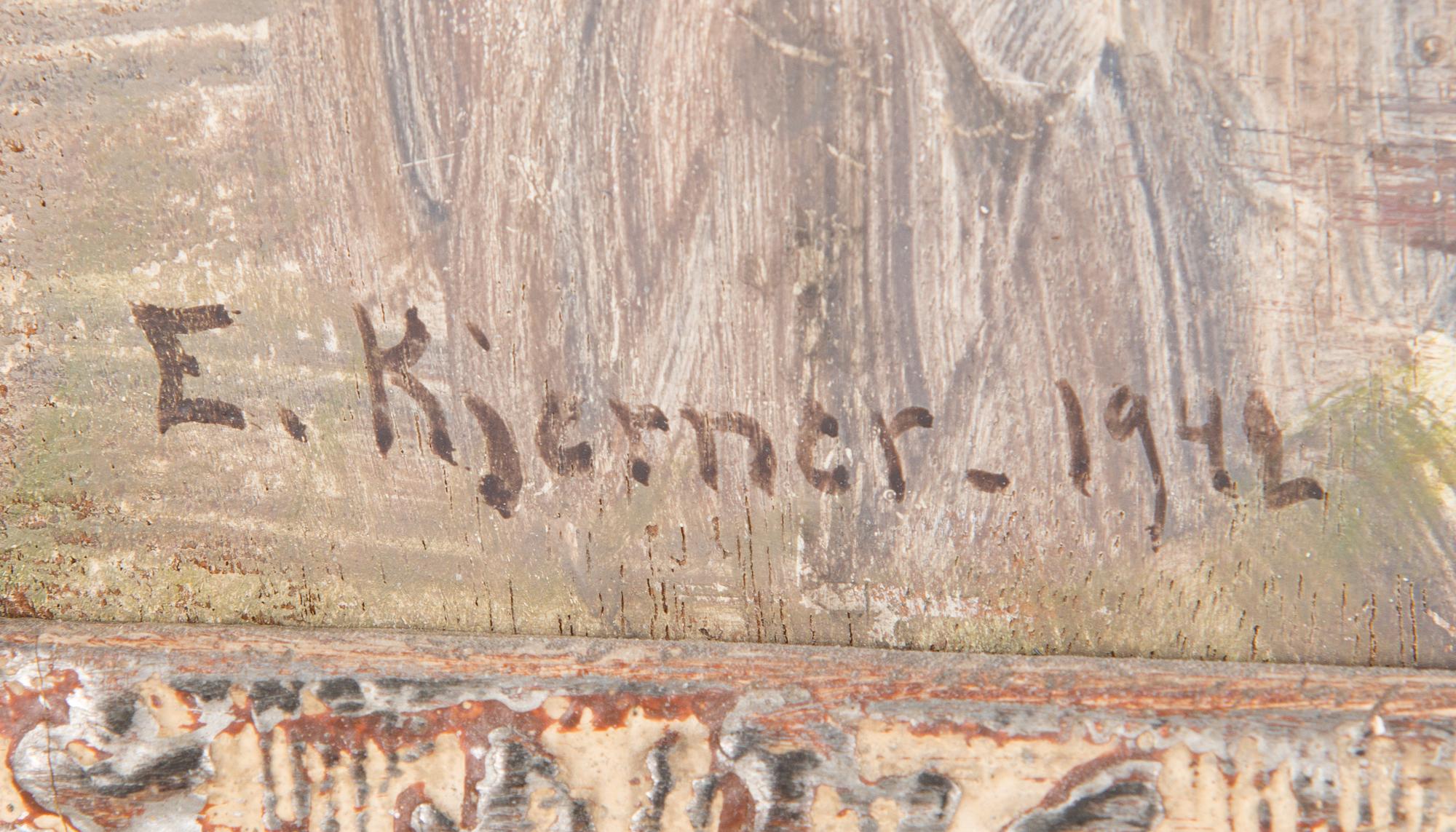 Esther Kjerner, oil on board, signed and dated 1942.