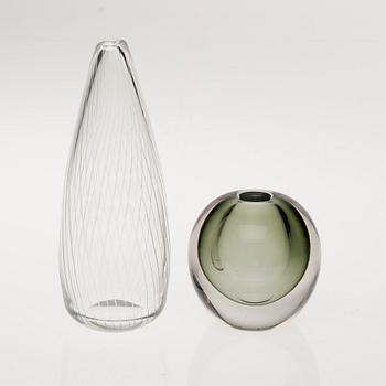 VASER, 2 st, glas, signerade Tapio Wirkkala Iittala.