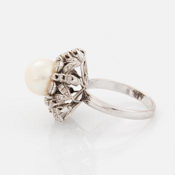 Pearl and eight-cut diamond cocktail ring.