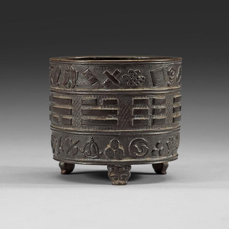 A bronze 'Bagua' censer, Ming dynasty, 16th/17th Century, with incised four-character Hu Wenming mark.