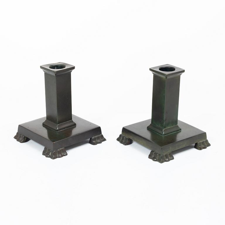 Guldsmedsaktiebolaget (GAB), Candlesticks, a pair, bronze, model no. 117, Art Deco.
