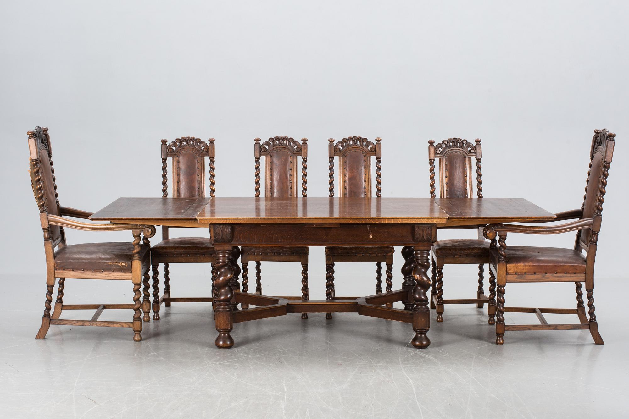 MATSALSMÖBLEMANG, barockstil, 11 delar, omkring 1900.