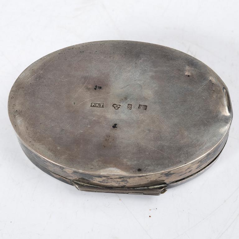 Five silver boxes, 19th century.