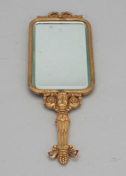 OLJELAMPA, tenn samt SPEGEL, förgylld brons, 1800-tal.