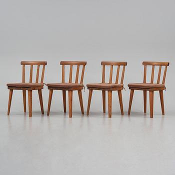 Axel Einar Hjorth, a set of four stained pine "Utö" chairs, Nordiska Kompaniet, Sweden, 1930s.