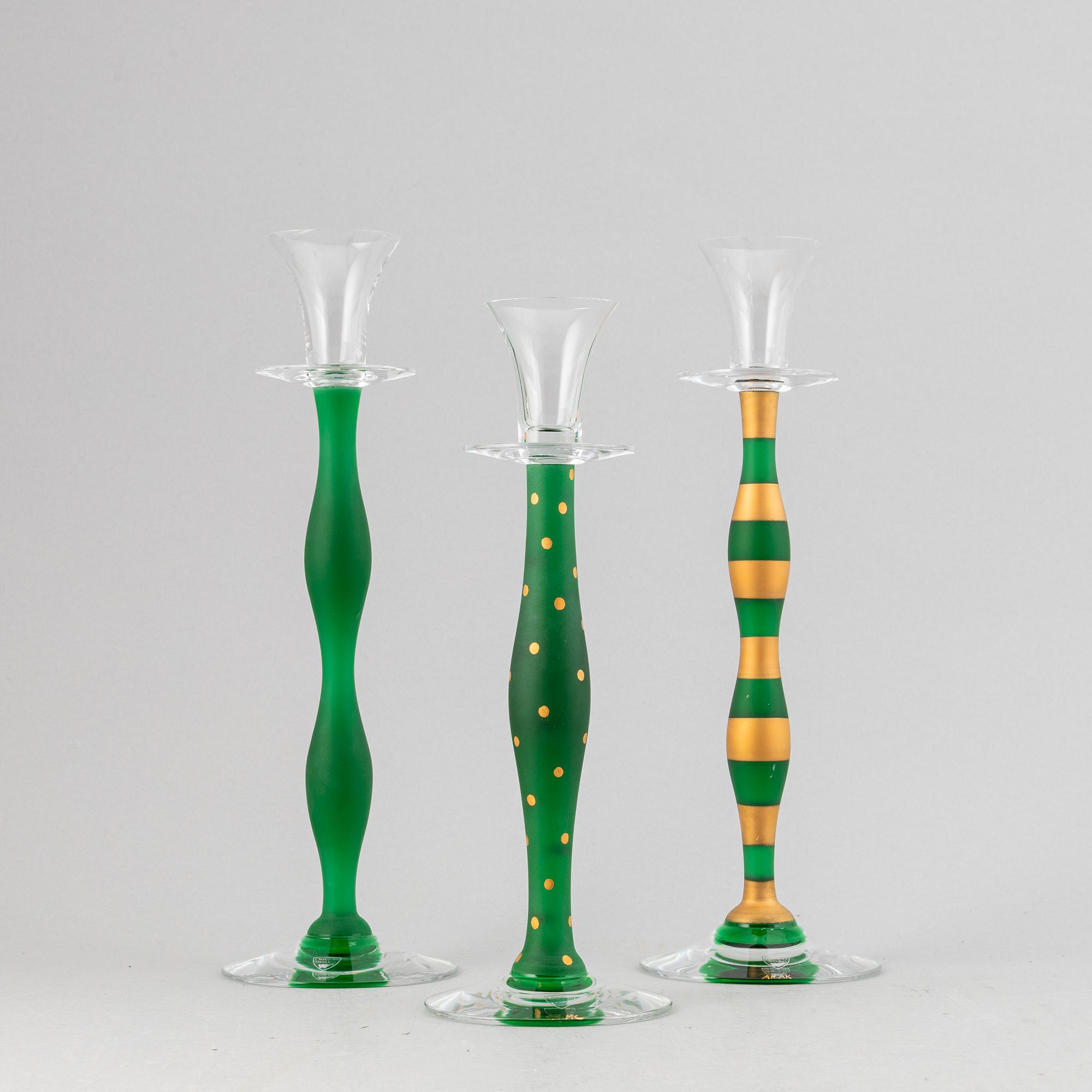Anne Nilsson, ljusstakar, 3st, glas, 'Celeste', Orrefors.
