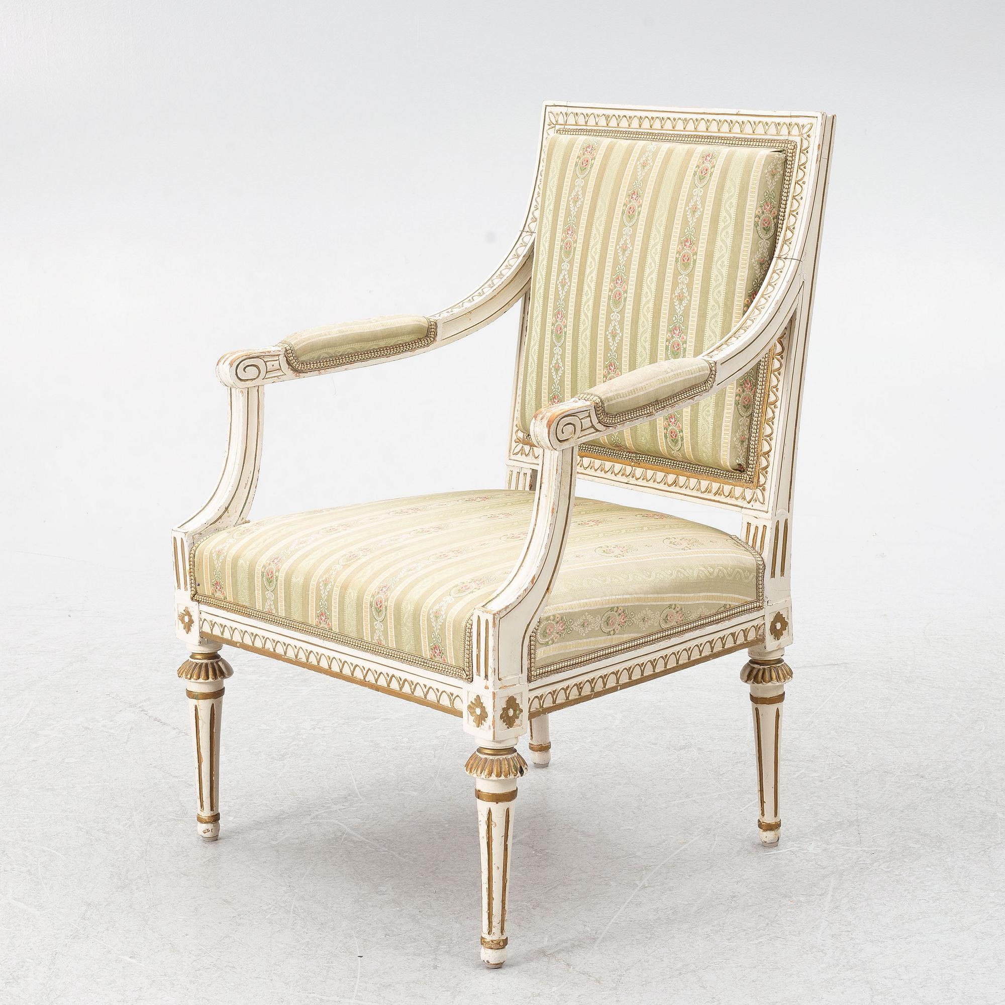Armchair, by Ephraim Ståhl, (master in Stockholm 1794-1820). Late Gustavian.