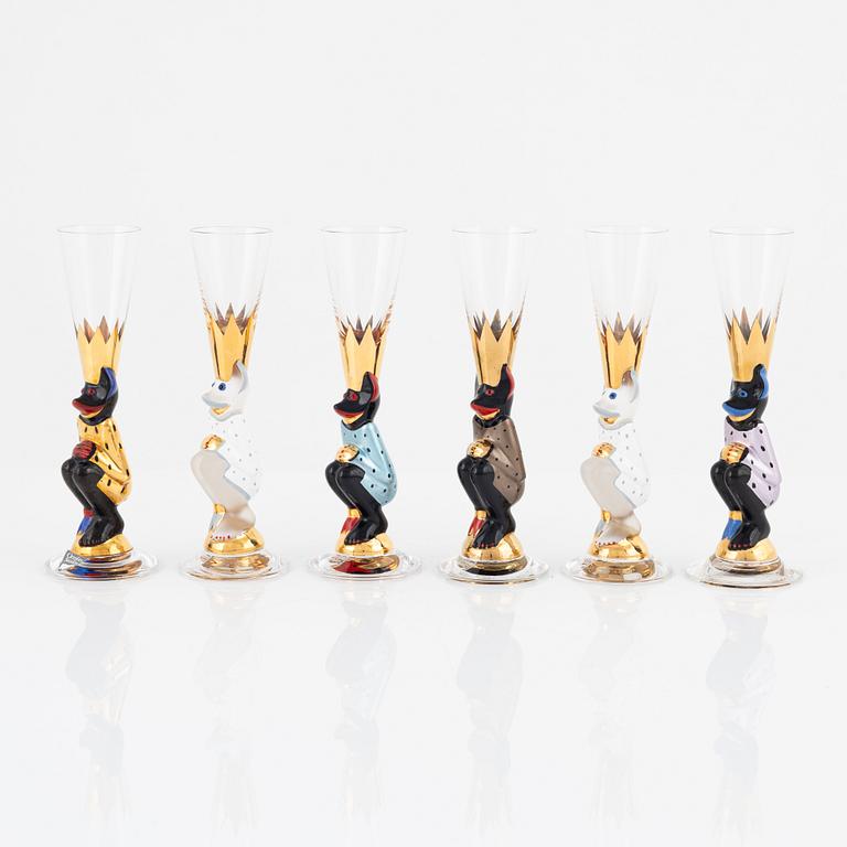 Gunnar Cyrén, six 'Nobel' shot glasses, Orrefors.