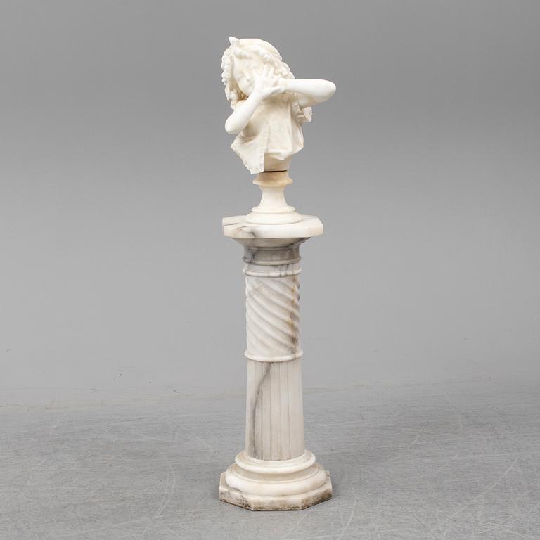 UNKNOWN ARTIST 19TH/20TH CENTURY, sculpture and pedestal. Unsigned. Marble and alabaster.