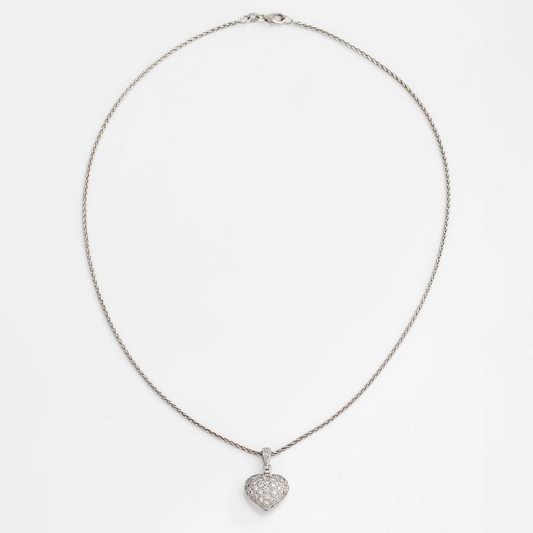 An 18K white gold necklace, and heartpendant with pavé-set diamonds totalling approx. 1.06 ct.