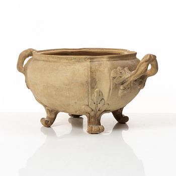 An unglazed earthenware rococo tureen, 18th century.
