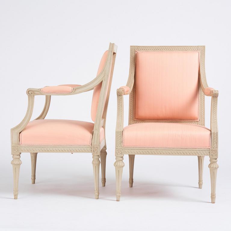 A pair of carved Gustavian armchairs, late 18th century,