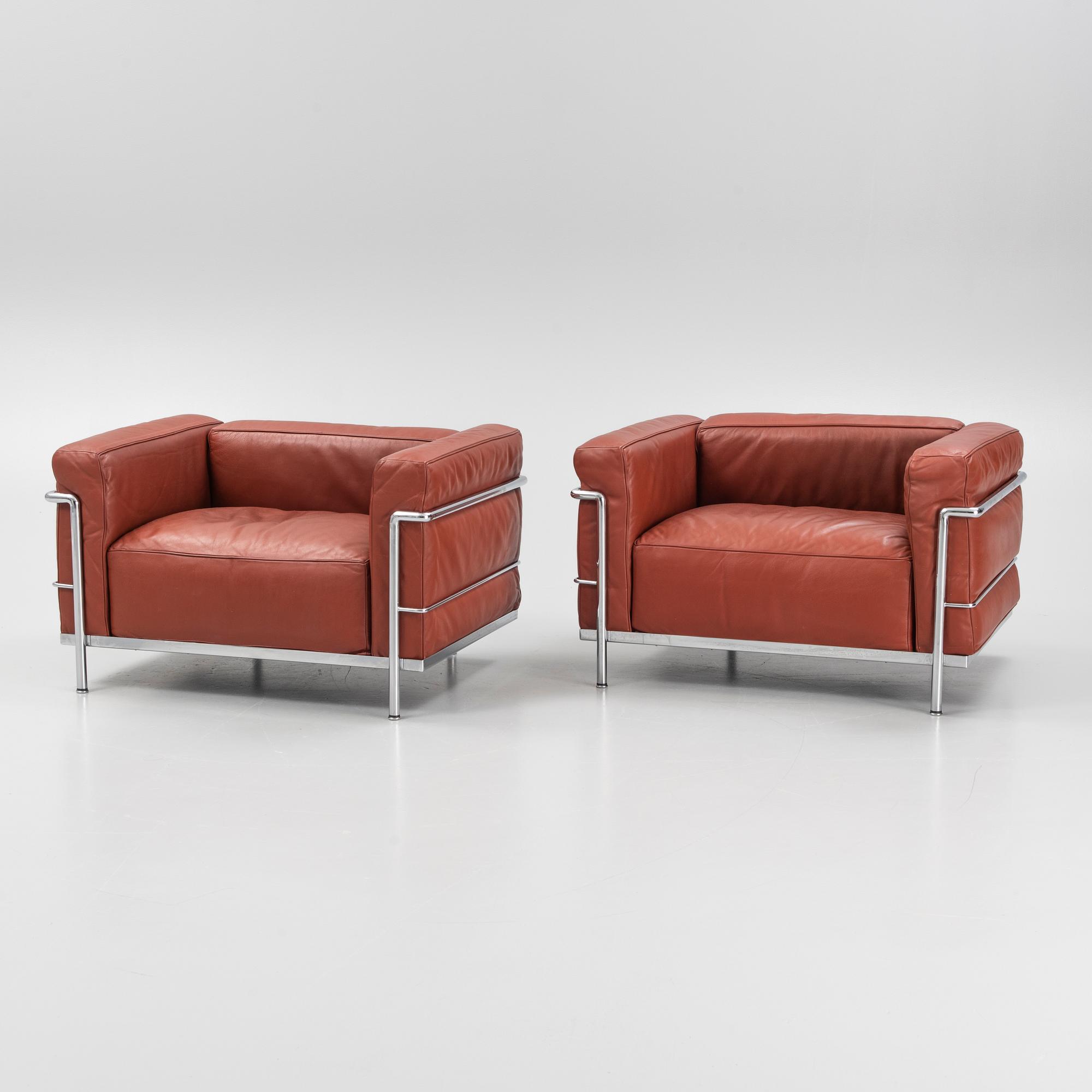 Le Corbusier, Pierre Jeanneret & Charlotte Perriand, a pair of 'LC3' armchiars, Cassina.