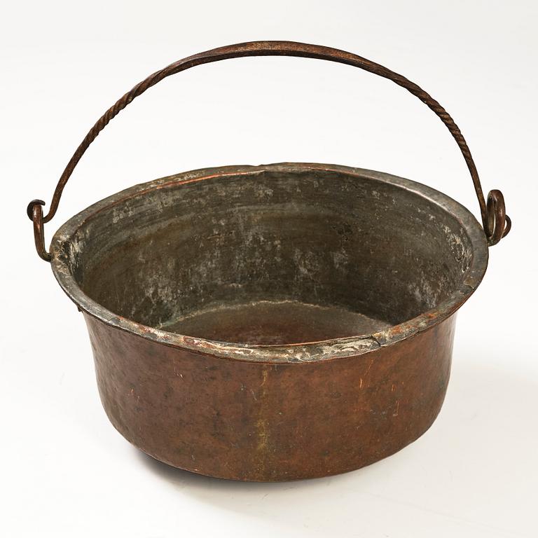 A Swedish copper cauldron, 18th century.