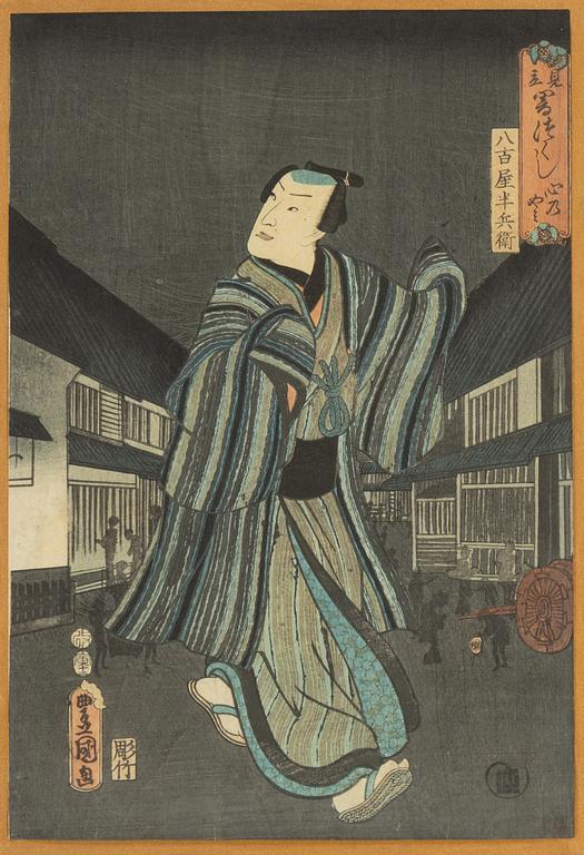 Utagawa Kunisada, färgträsnitt, 2st, Japan, 1800-talets mitt.