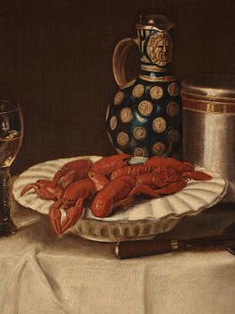 Swedish artist, 18th Century, still life with crayfish and drinking jugs.