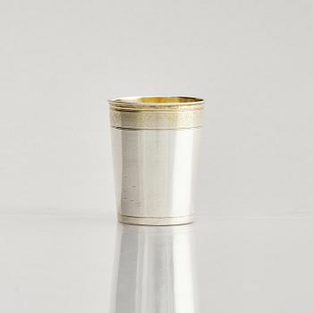 A German parcel-gilt silver beaker, mark of Paul Solanier (1635-1724), Augsburg possibly 1697-99.