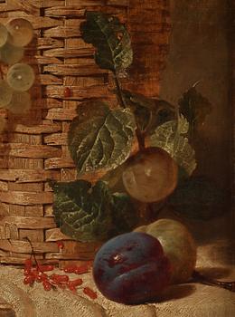 George Lance, Still life with pears, grapes, plums and tomatoes.