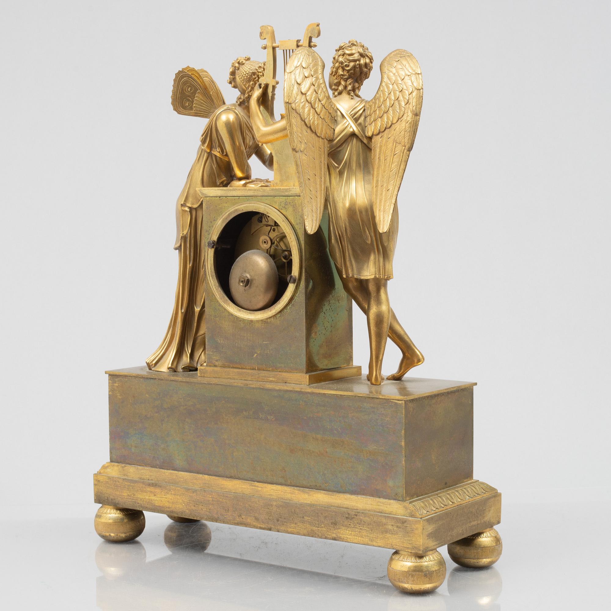 An Empire mantel clock signed J.J. Hanset, Bruxelles, Belgium, first half of the 19th century.