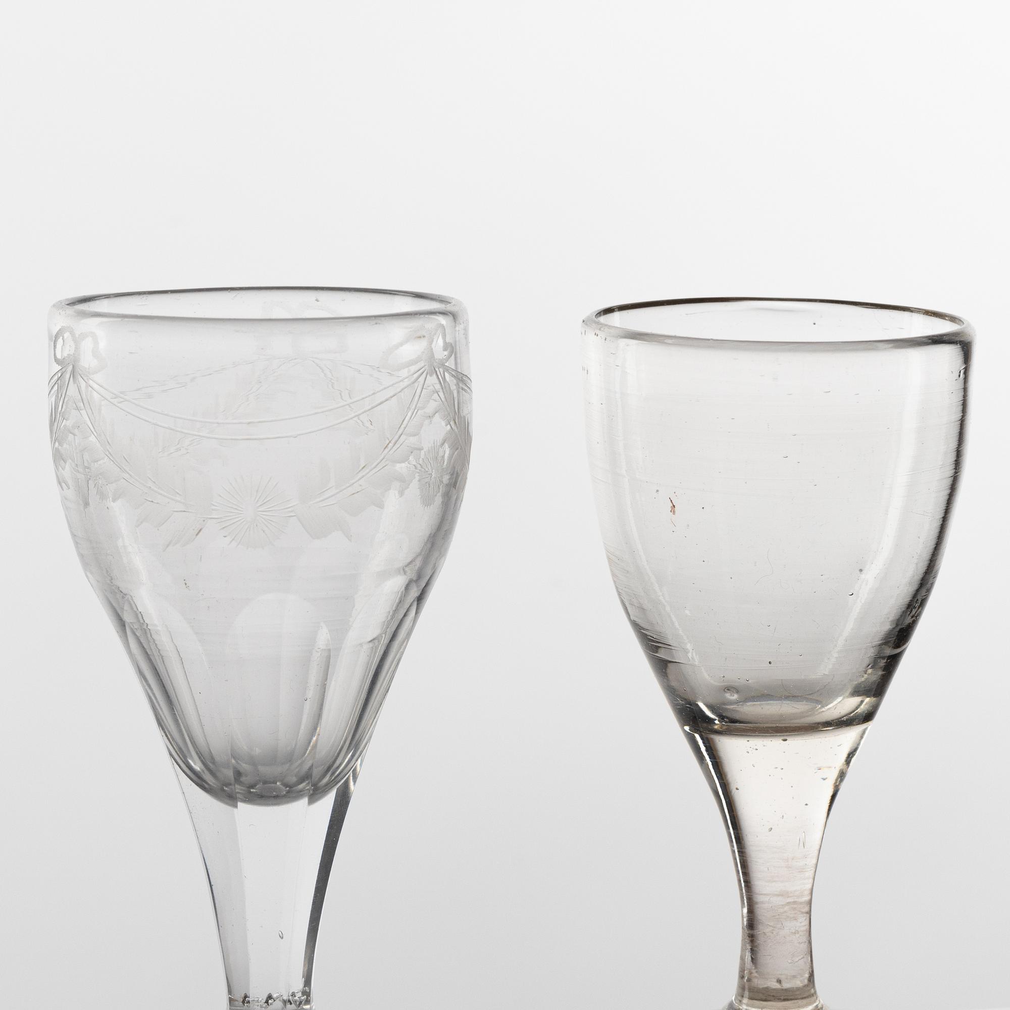 A set of six glasses, 18th and 19th Century.