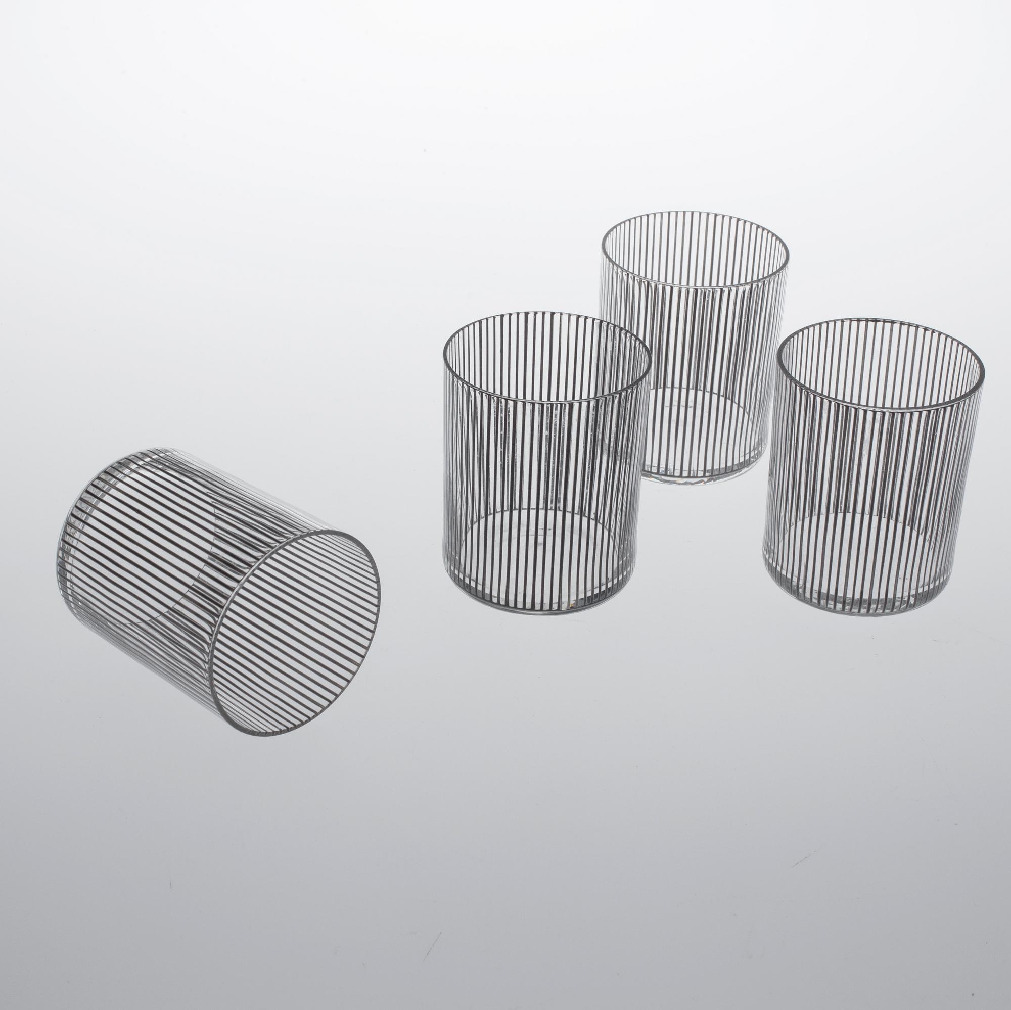GLAS, KARAFF OCH SKÅL, 14 delar, glas, "Stripe", Bengt Orup, Johansfors.