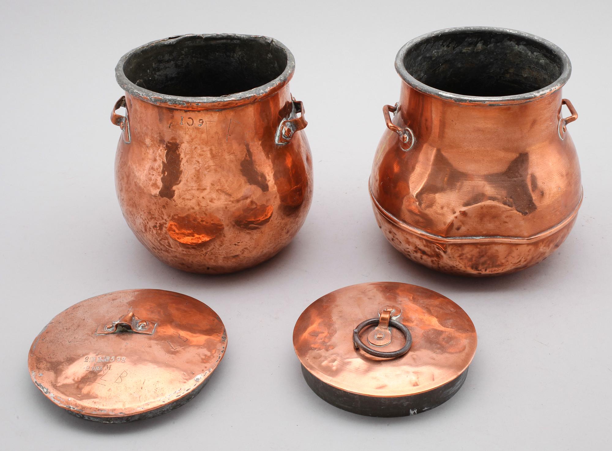MATKÄRL, 2 st, koppar, 1800-talets andra hälft.