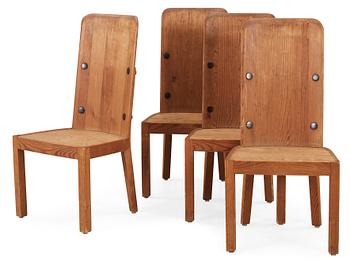 A set of four Axel Einar Hjorth 'Lovö' stained pine chairs, Nordiska Kompaniet, 1930's.