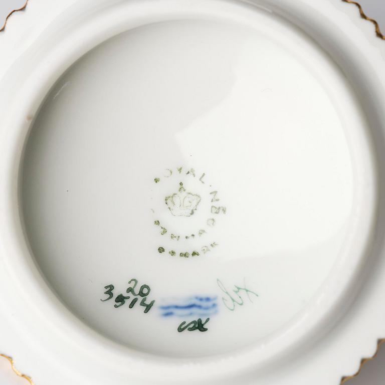 A set with four Royal Copenhagen 'Flora Danica' custard cups with covers and stands, Denmark, 20th century.