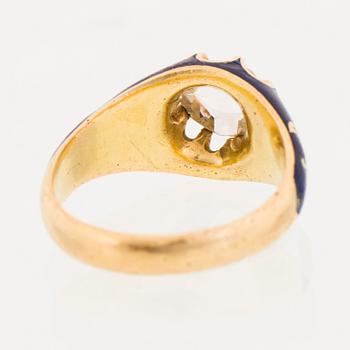 RING, rosenslipad diamant, emalj, 21K guld, 1800-tal.