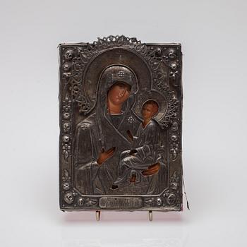 IKON, tempera på pannå samt silverrisa 1865, S:t Petersburg.