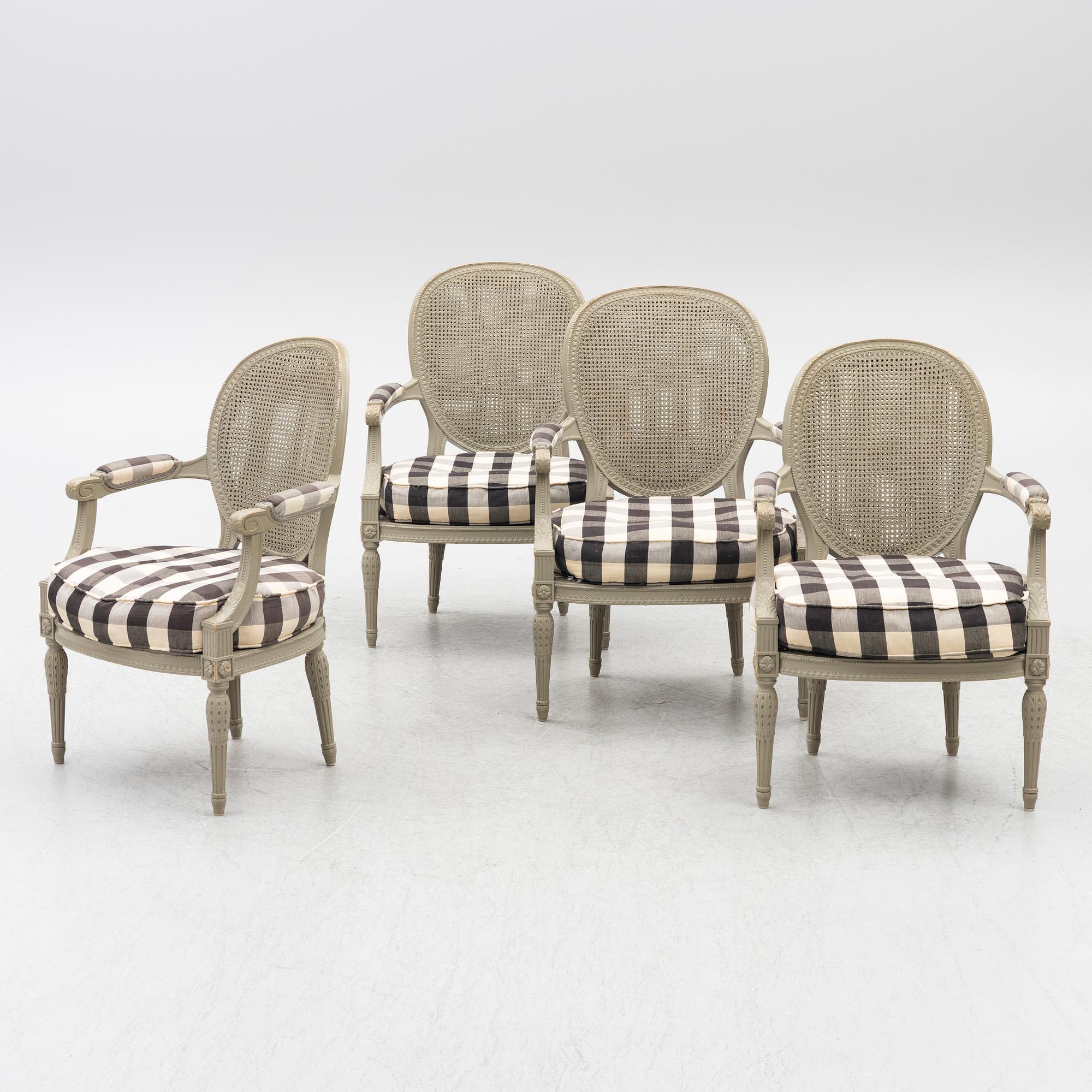 Salongsmöbel, 6 delar, gustaviansk stil, 1900-tal.