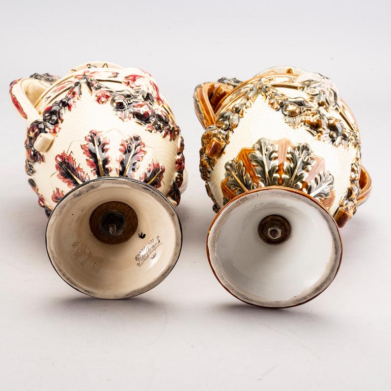 A set of two Rörstrand majolica urns around 1900.