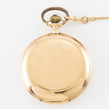 Grosjean Freres, pocket watch, 18K gold, hunter, chain in 18K gold, 53 mm.
